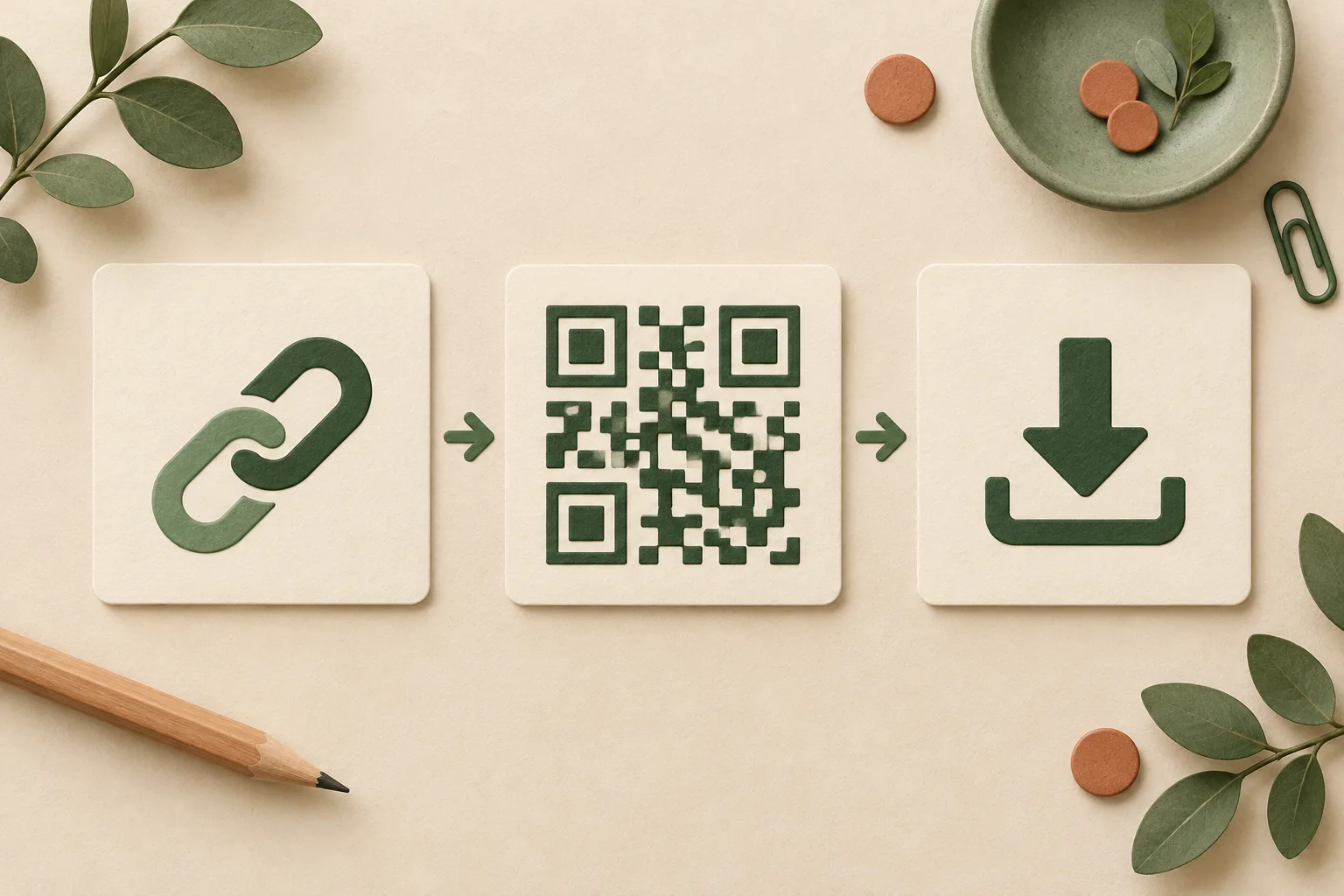 시작하기 주제를 표현한 녹색과 크림색의 QR 일러스트